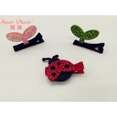 Boutique 15pcs/3C Fashion Cute Glitter Lady Beetle Leaf Girls Hairpins Kawaii Solid Felt Animal Hair Clips Hair Accessories