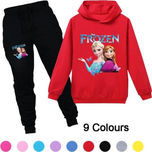 Frozen Anna and Elsa Children Clothes Sets for Girls Tracksuit Disney Girls Sportwear Clothing Hoodies+Pants 2pcs/Set Sport Suit