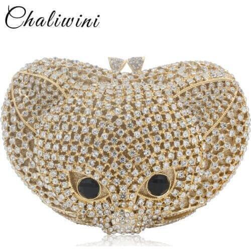 Lady Metallic Fox Diamond Women Shoulder Bag Dinner Box Shoulder Messenger Clutches Bag Toiletry Package Evening Clutch Wallet