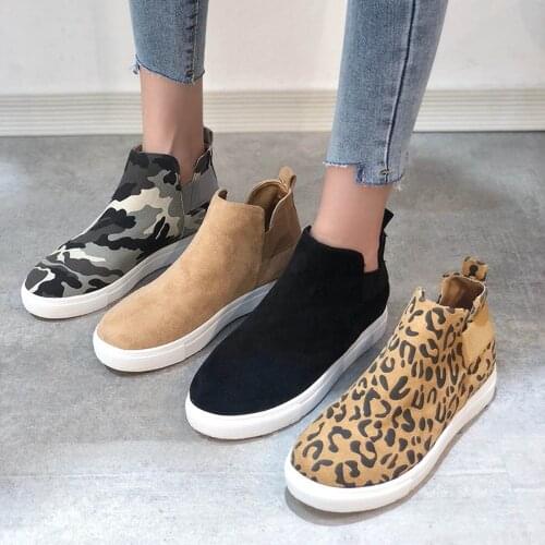 Shoes For Women 2021 Ankle Boots Autumn Winter Canvas Sneaker Flat Platform Leopard Ladies Vulcanize Shoes Punk Boots Zapatillas
