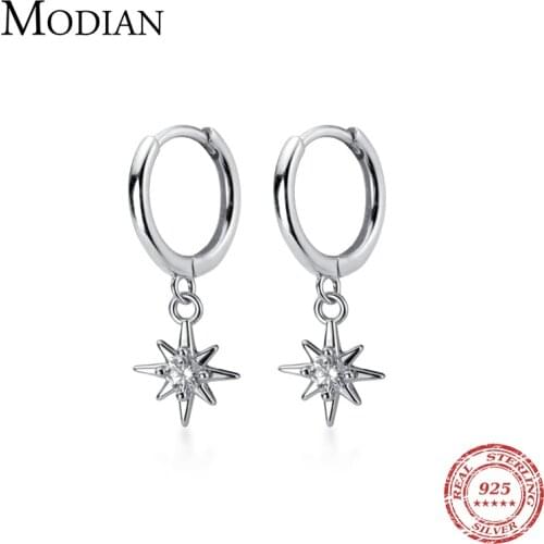 MODIAN Fashion Luxury 3 Color Wedding Engagement Earring for Women 925 Sterling Silver Twinkle Stars Hoop Earring Fine Jewelry