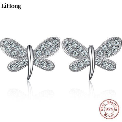 100% 925 Silver Earrings Dragonfly AAA Zircon Crystal Earrings Woman Charm Jewelry