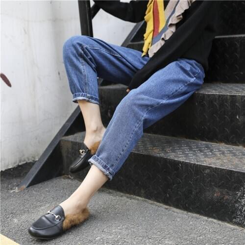 Wholesale Denim jeans female fat mm loose feet harem pants plus size L-4XL ankle length pants fat sister slim pants femme jeans
