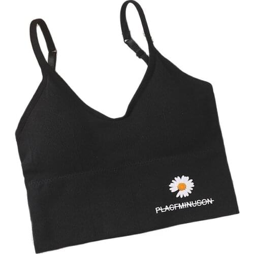 Women Flower Pattern Tank Top Bra Sexy Lingerie U Type Cami Bralette Crochet Crop Top Seamless Underwear Removable Padded Summer