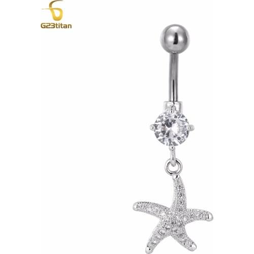 G23titan Silver Color Ocean Starfish Crystal Pendent Navel Rings Bikini Women Girls Beach Accessories Body Jewelry Piercings