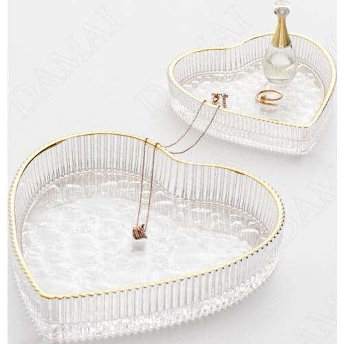 Golden Stroke Glass Storage Trays European Relief Cosmetic Container Desktop Fruit Snacks Organizer Tray Home Decoration Modern