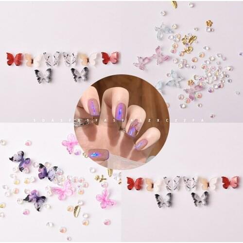 1 Box Butterfly Nail Art 3D Mixed Nail Rivets Pearls Flower Crystal Art Diamond Nail Jewelry Butterfly Nails Art Decorations