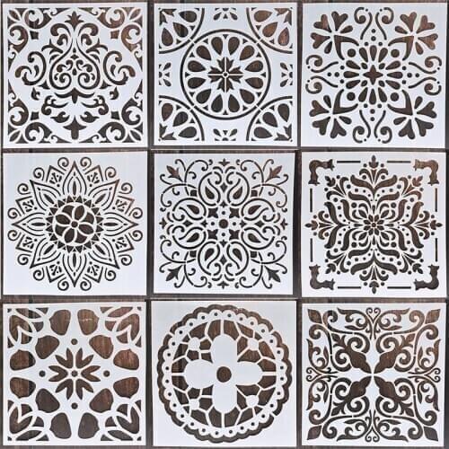 Mandala 1pc 15 * 15 mold DIY home decoration drawing template laser cutting wall template painting tile tiles stencil