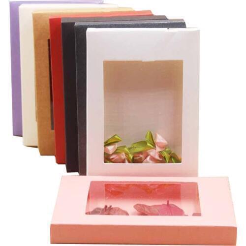 10pcs paper gift bag krafts package display box with clear pvc window wedding candy food christmas bags