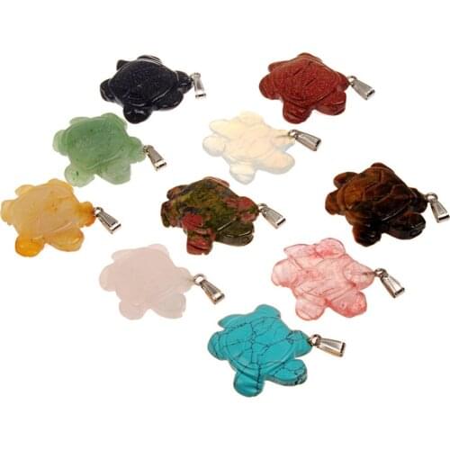 12pcs/lot Unakite Blue Sandstone Natural Stone Brazilian Good Luck Sea Turtle Tortoises Charms Lucky Totem Carving Pendants Free