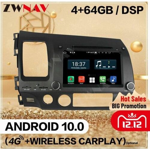 128G 2 Din For Honda Civic 2006 2007 2008 2009 2010 2011 2012 Android 10 Screen Audio Radio GPS Navigation Head Unit Auto Stereo