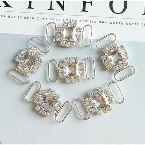 20pcs 20*37mm Square Crystal Rhinestone Buckle Button Bead For Kids Hair Ornament Scrapbooking Bikini Blet Shoe