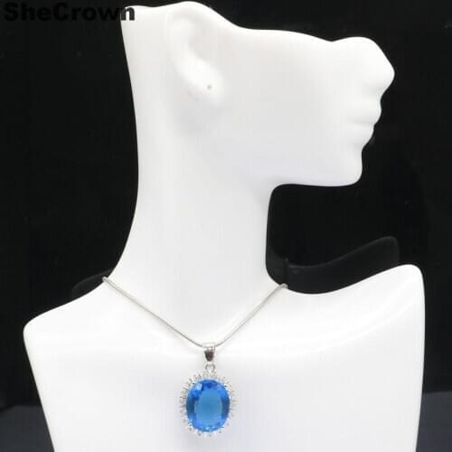 28x20mm Big Oval 18x15mm London Blue Topaz White Cubic Zirconia Womans 925 Silver Pendant
