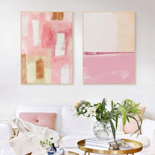 Abstract Pink Color Minimalist Canvas Paintings Girls Room Decorative Posters Prints Wall Art Pictures Living Room Home Decor