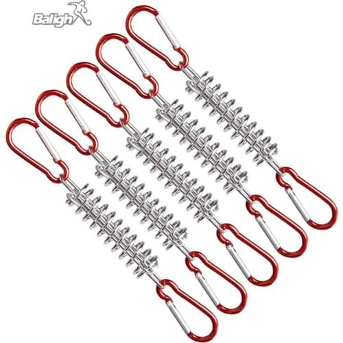 Balight 5Pcs Steel Tent Rope Tightener with Carabiner Clips Cord Adjuster Tensioner Outdoor Camping Windproof Spring Tent Buckle