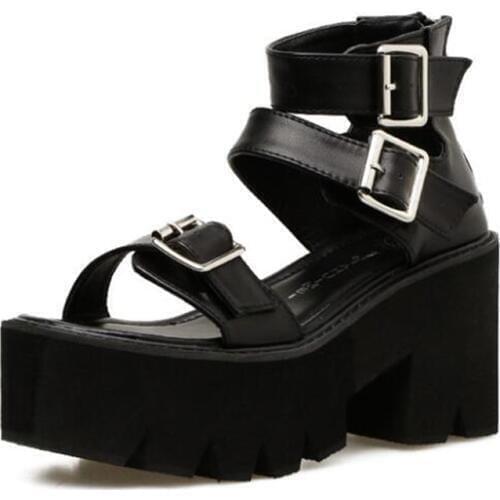 Women Sandals High Thick Heel Open Toe Buckle Strap Platform Shoes Female Black Simple Design Unique Shoes