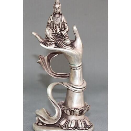 Decoration bronze factory outlets Tibet Silver Tibet Buddhism Silver Carving Kwan-yin Guanyin Lotus Buddha Hand Finger Statue
