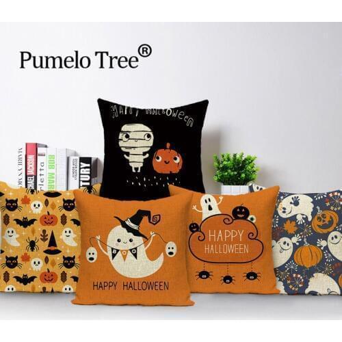 Happy Halloween Skull Cushion Cover Decor Halloween Trick or Treat Pillow Case Sofa Pumpkin Ghosts Home Decor Pillows Cojin Case