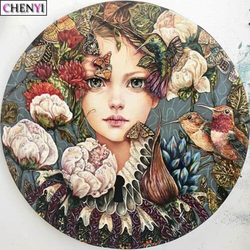 CHENYI Full Drill Diamond Embroidery Bird 5D DIY Diamond Painting Flower Girl Needlework Mosaic Kit Rhinestone Home Decoration
