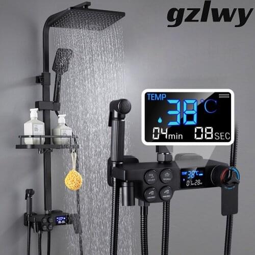 Black Thermostatic Digital Display Brass Rain Shower Faucet Holder Sets Faucet Bathroom Shower Bidet Faucet Mixer Crane Faucet