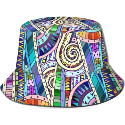 CINESSD Bucket Hat Unisex Bob Caps Hip Hop Gorros Tribal Ethnic Geometric Pattern Summer Panama Cap Beach Sun Fishing Hat