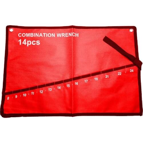Red Multi-Pocket Roll Up Tools Storage Bag Spanner Plier Wrench Holder Canvas Organizer for storing different sizes of wrench