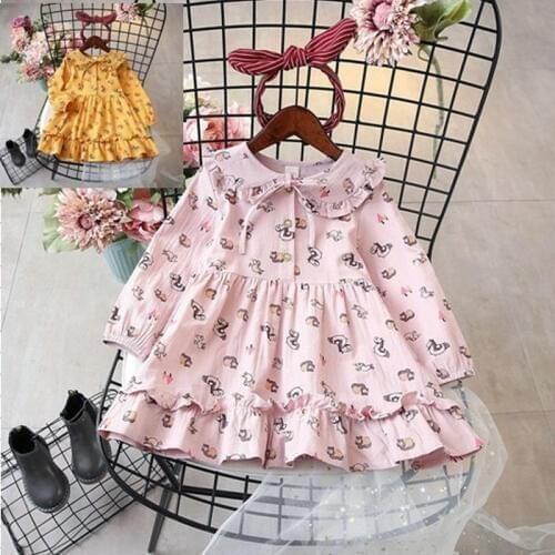 Girl cartoon printed dress baby kids girls long sleeved princess dresses children spring fall clothes