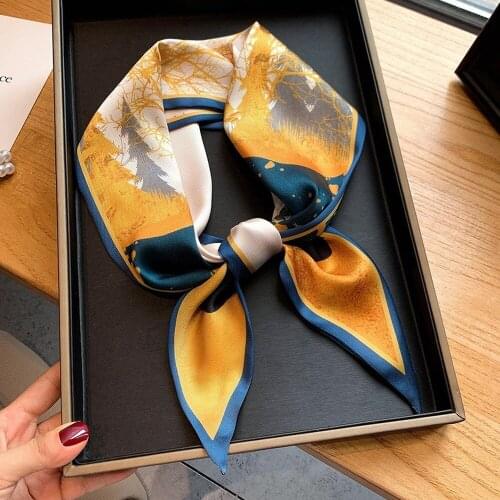 Designed Oil Painting Sharp Corner Silk Scarf Womens Leaves Double-sided Printed Scarves Luxury Long Scarf Twilly Scarf for Bag