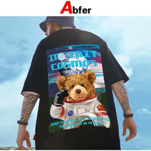 Abfer Summer T-shirt Mens Half Sleeves Astronaut Bear Graphic Tees Men Streetwear Hip Hop Oversized T Shirt Retro T-shirts