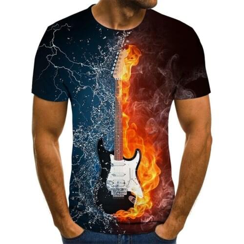 New T-shirt mens music symbol T-shirt 3D guitar T-shirt shirt printed with Gothic anime clothing short-sleeved T-shirt 110-6XL