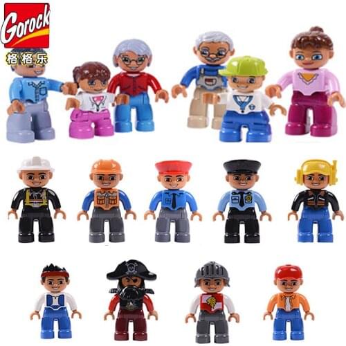 GOROCK 3Pcs Big Size Model Building Blocks Character Compatible Large Bricks Family Worker Police Figure Toys For Kid Xmas Gift