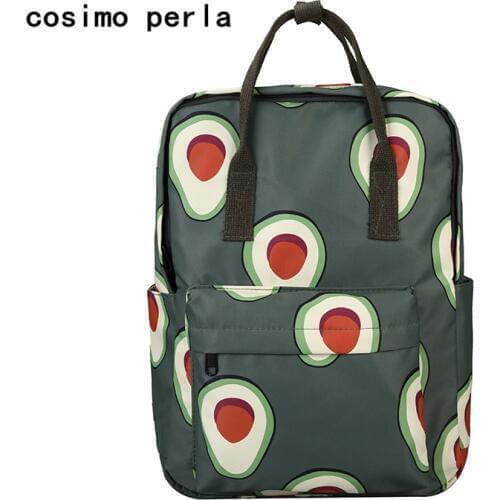 Korean Women school backpacks for teenage girl Avocado Green Nylon Bookbag fruit Print Tote Laptop Rucksack mochila mujer 2021