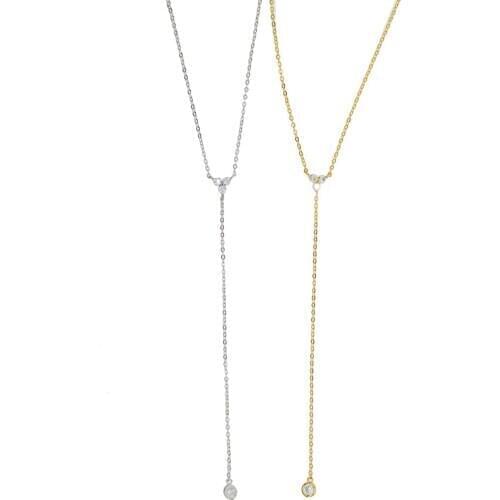 Best Selling Fashion Larit Y Pendant Necklace Girls Long Link Chain Drop Clear CZ Nice Simple Classic Jewelry for women