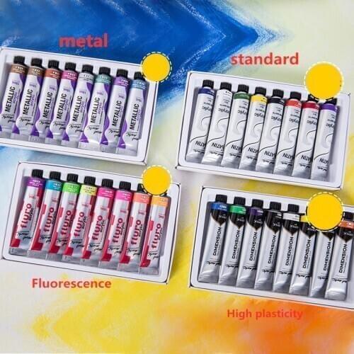 8pcs Metal fluorescent color acrylic paint set hand-painted wall painting textile paint DIY art material oil painting pigment