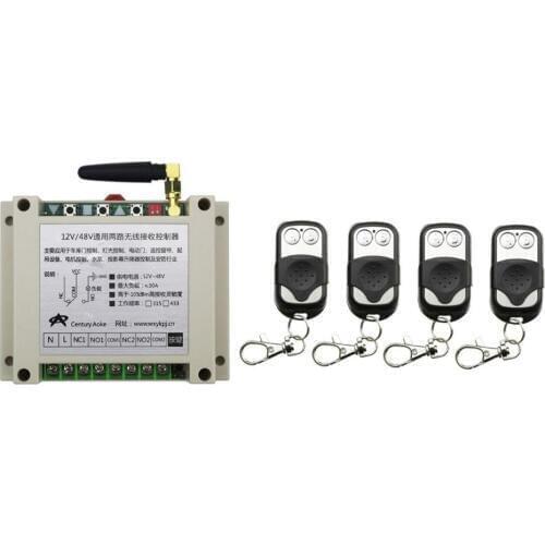 New DC12V 24V 36V 48V 10A 2CH 2Channe Radio Remote Control Switch Receiver 4* Metal Push Button Transmitter Learning Code