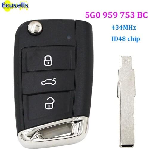 OEM Folding Smart Remote key for Volkswagen VW Tiguan L 434MHZ With ID48 Chip One button Star 5G0 959 753 BC