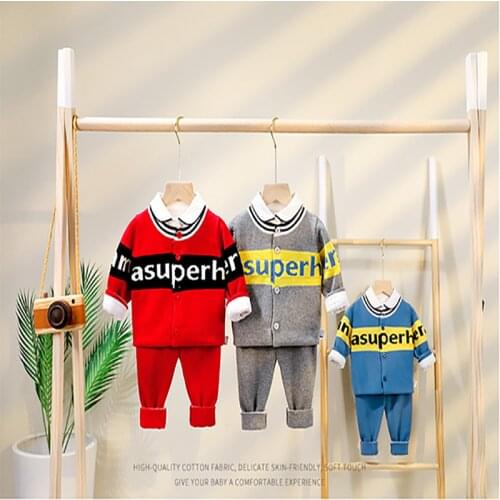 2020 TALLOLY autumn/winter new baby sweater suit boy European and American contrast cardigan baby sweater + trousers