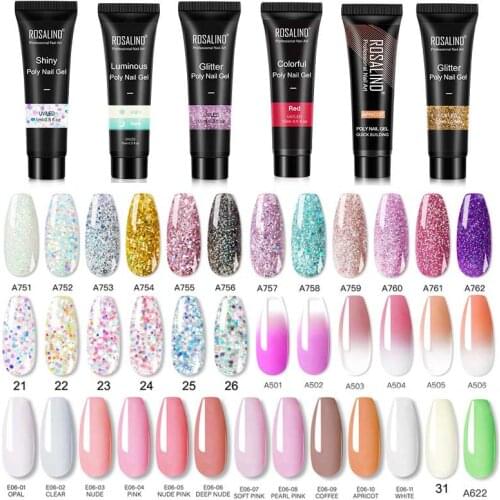 ROSALIND 15ml Poly Nail Gel Glitter Builder Gel Extensions For Manicure Nails Art Design Luminous Poly nails Gel Semi Permanent