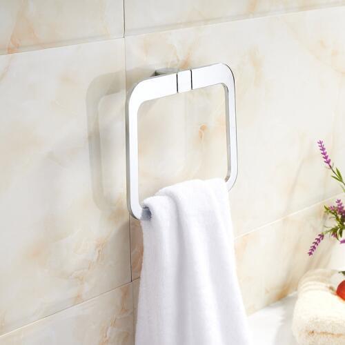 Vidric Simple stainless steel chrome bathroom square towel ring bathroom towel hardware pendant, Black Towel Rack Ring Bathroom