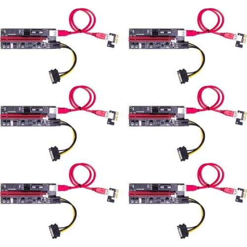 6Set/lot VER009S 1x to 16x PCI Express PCIE PCI-E Riser Card 009S Extender with USB3.0 Cable SATA 15pin to 6Pin BTC Mining Miner