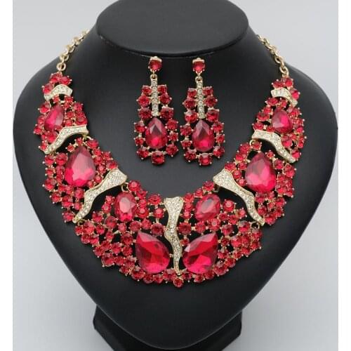 Luxury Indian Statement Chunky Bib Necklaces Earrings Bridal Wedding Party Event Costume Jewelry Sets for Bride Bridesmaid Women