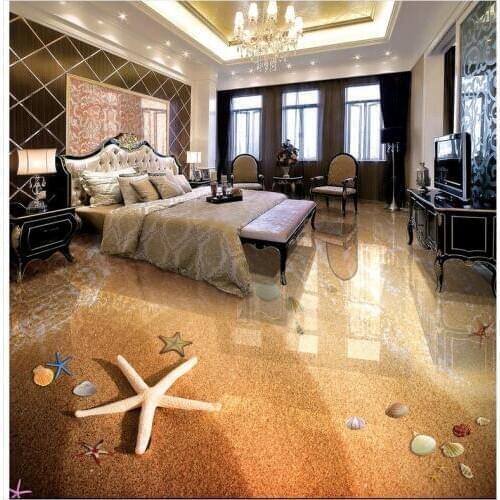 Custom Photo Floor 3D Wallpaper Modern Art Self-adhesive PVC Wallpaper 3D Floor Beach Shells 3D Flooring