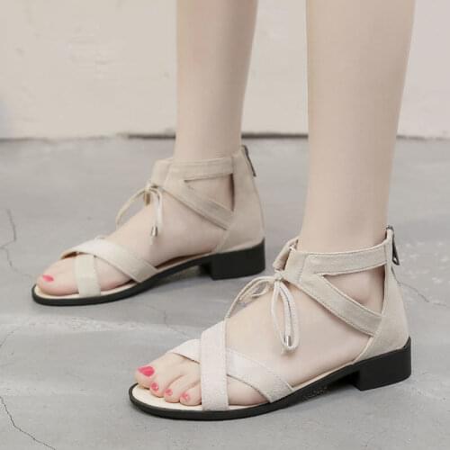 Lace-up High-heel Sandals Women Summer 2021 New Bow Thick Mid-heel Womens Shoes Fairy Style Wild Word with Roman Shoes Women