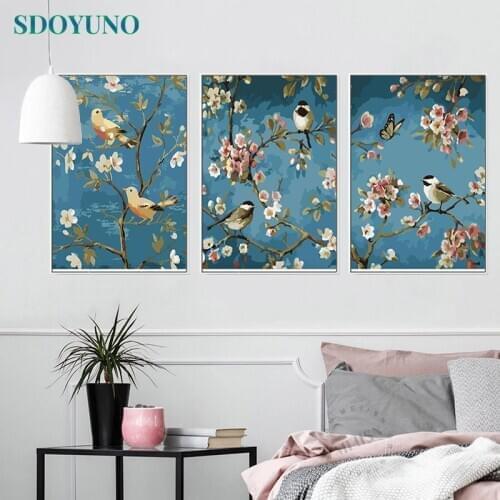 SDOYUNO 3Pcs 40x50cm Painting By Numbers Kits Bird DIY Frameless Paint By Numbers On Canvas Animals Handpainted Home Decor