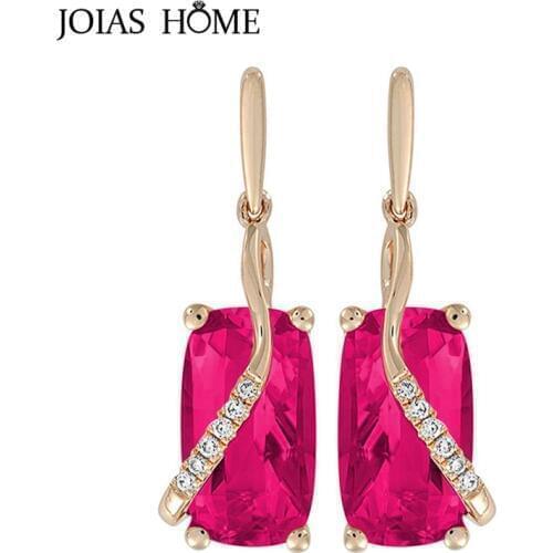 JoiasHome 925 Sterling Silver Earrings Yellow Gold Inlaid Red Zircon Formula Dangle Earrings Wedding Party Wholesale Gifts