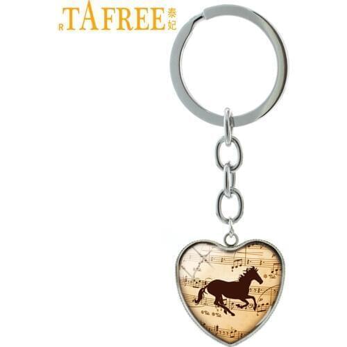 TAFREE Music Note And Horse Silhouette Keychain Fashion Vintage Heart Shape Key Chain Key Ring Men Women Lady Gifts Jewelry H42