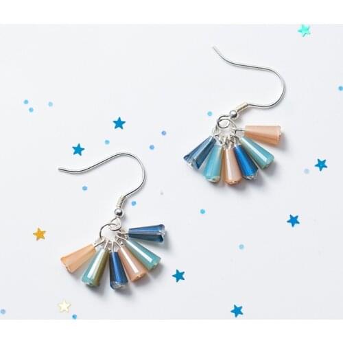 MloveAcc Bohemia Multi-color Crystal Bead Drop Earrings for Women Fashion 925 Sterling Silver Party Jewelry