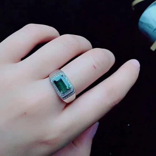 100% Natural Green Tourmaline Ring for Man Emerald Cut Tourmaline Silver Ring 925 Silver Tourmaline Jewelry Gift for Boyfriend