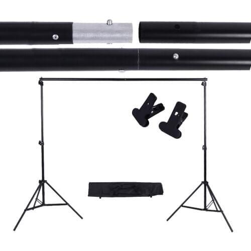 2 * 3m / 6.6 * 9.8ft Adjustable Background Support Stand Photo Backdrop Crossbar Kit with two Clamps Photography Accessories Set