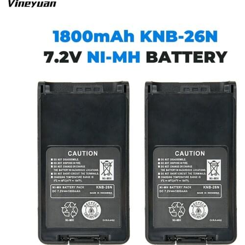 2 Pcs 7.2v 1800mAh NiCd Two-way Radio Battery Extended Replacement for Kenwood KNB-25 KNB-26 KNB-25A KNB-26N TK-2170 TK-3170